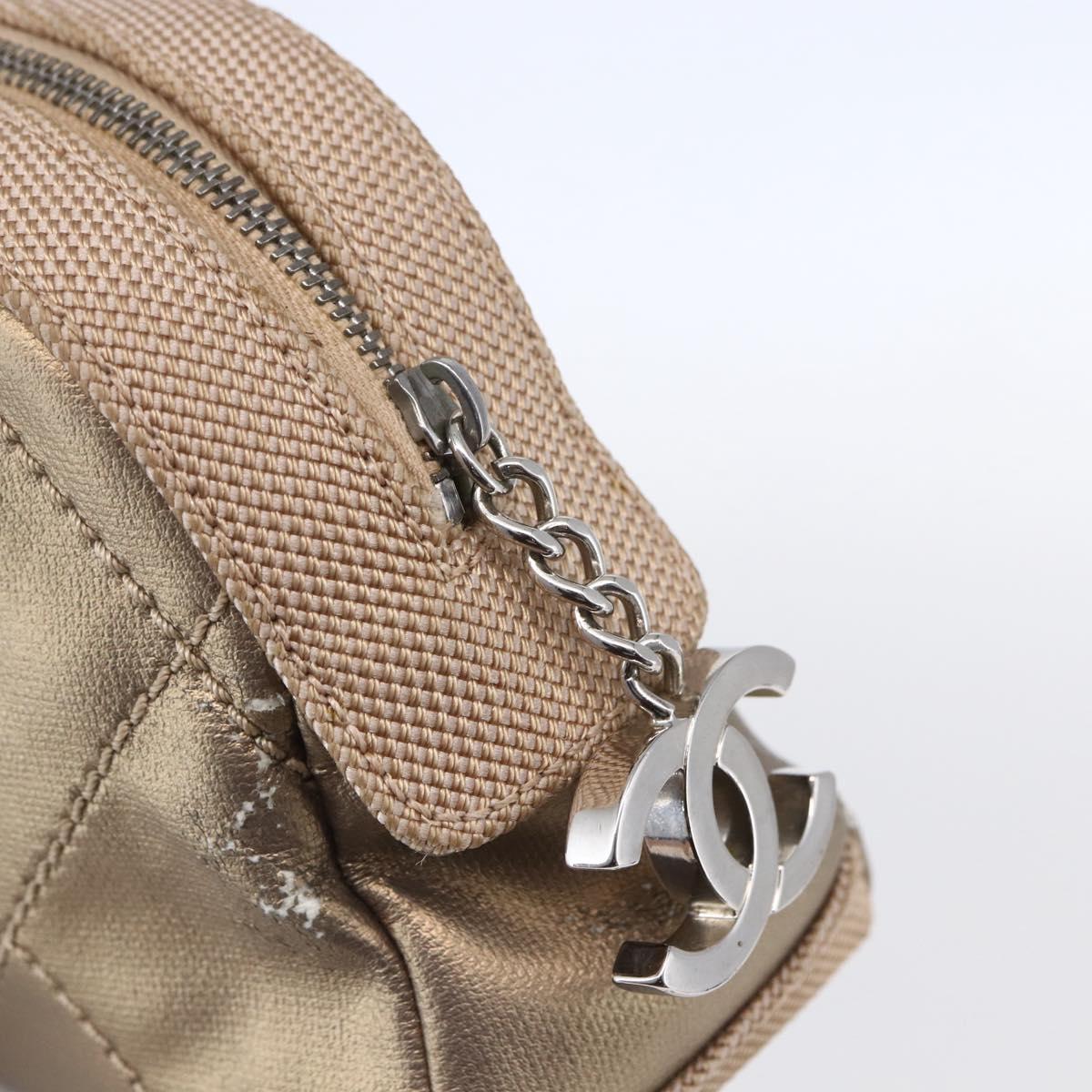 CHANEL Paris Biarritz Pouch Leather Gold CC Auth BA8468