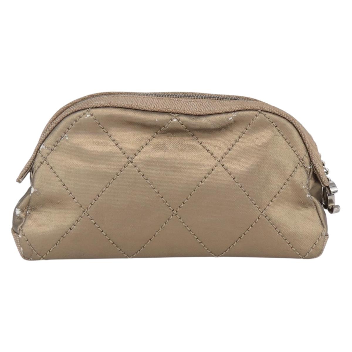 CHANEL Paris Biarritz Pouch Leather Gold CC Auth BA8468