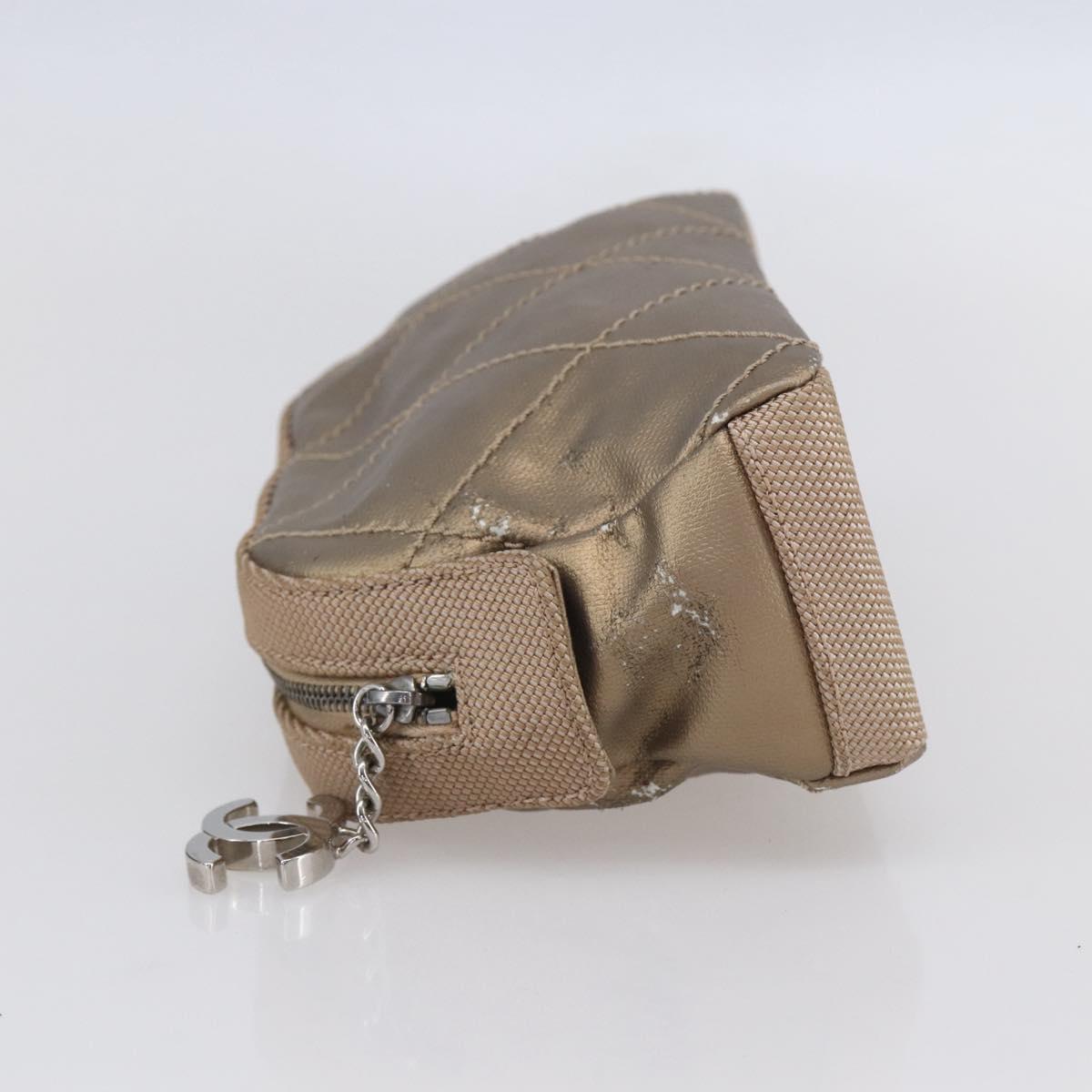 CHANEL Paris Biarritz Pouch Leather Gold CC Auth BA8468