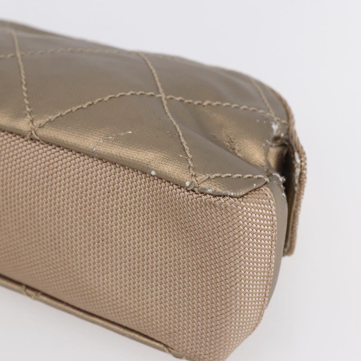 CHANEL Paris Biarritz Pouch Leather Gold CC Auth BA8468