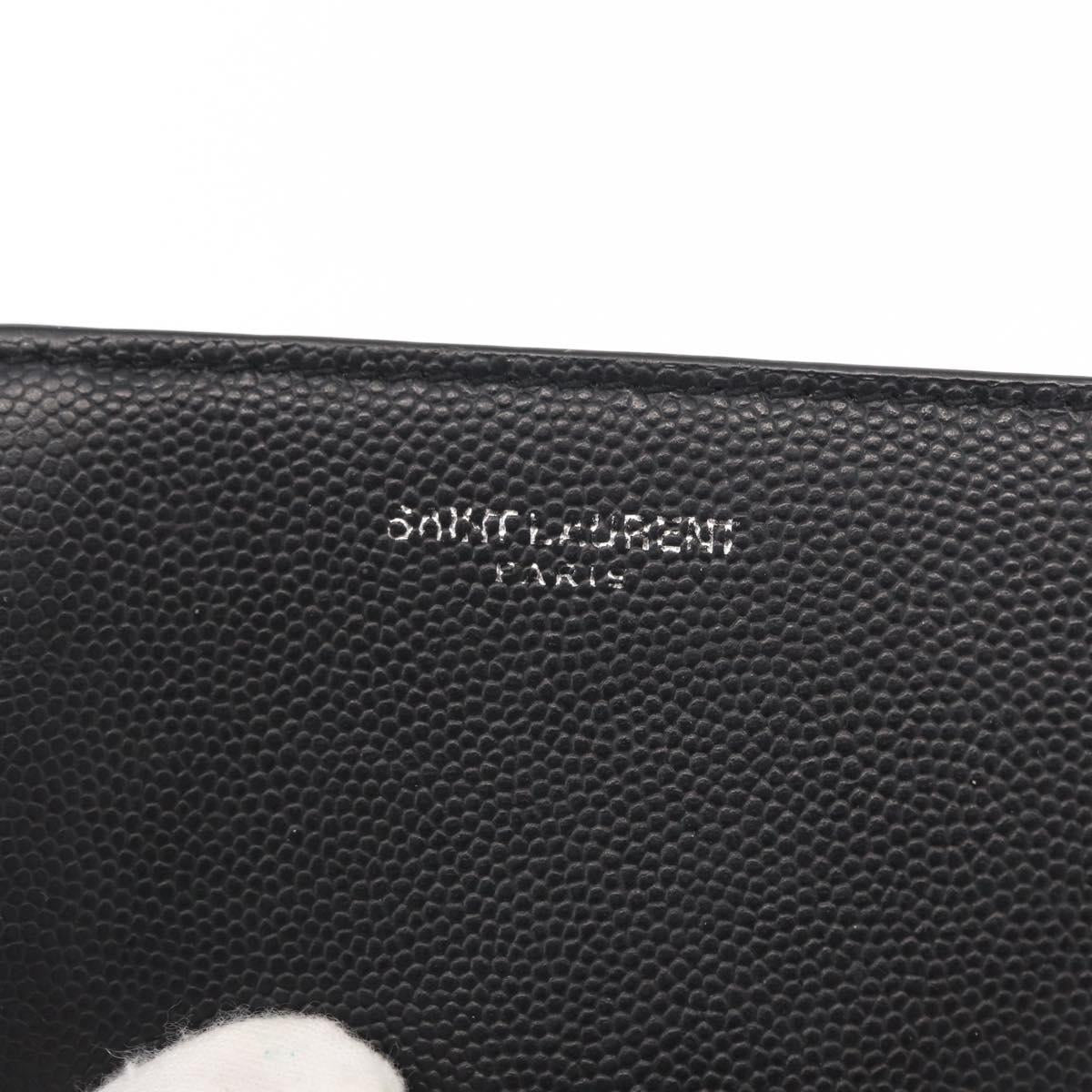 SAINT LAURENT Bill Clip Wallet Leather Black Silver Auth BA8469
