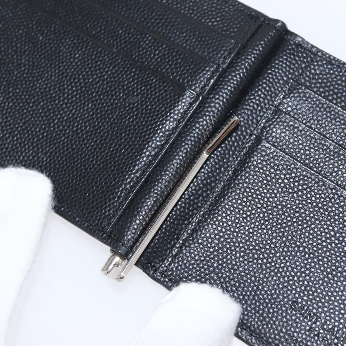 SAINT LAURENT Bill Clip Wallet Leather Black Silver Auth BA8469