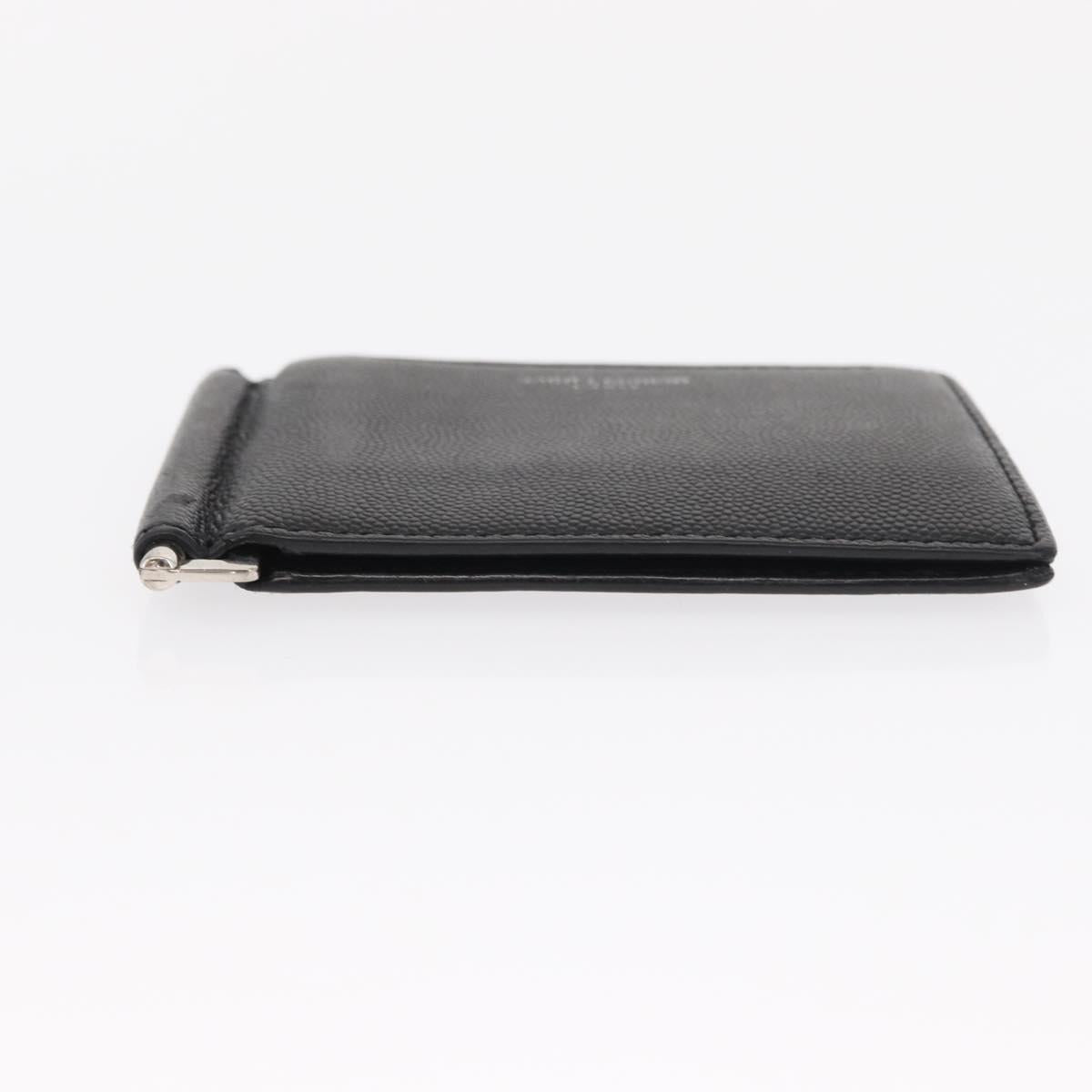 SAINT LAURENT Bill Clip Wallet Leather Black Silver Auth BA8469