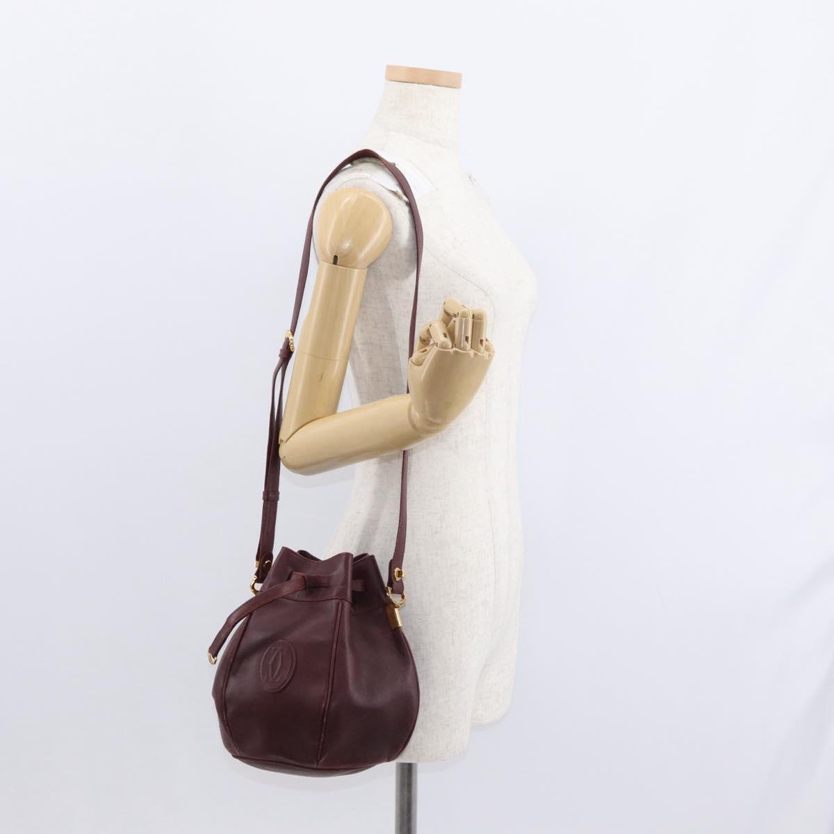 CARTIER Must Line Shoulder Bag Leather Bordeaux Gold Auth BA8472