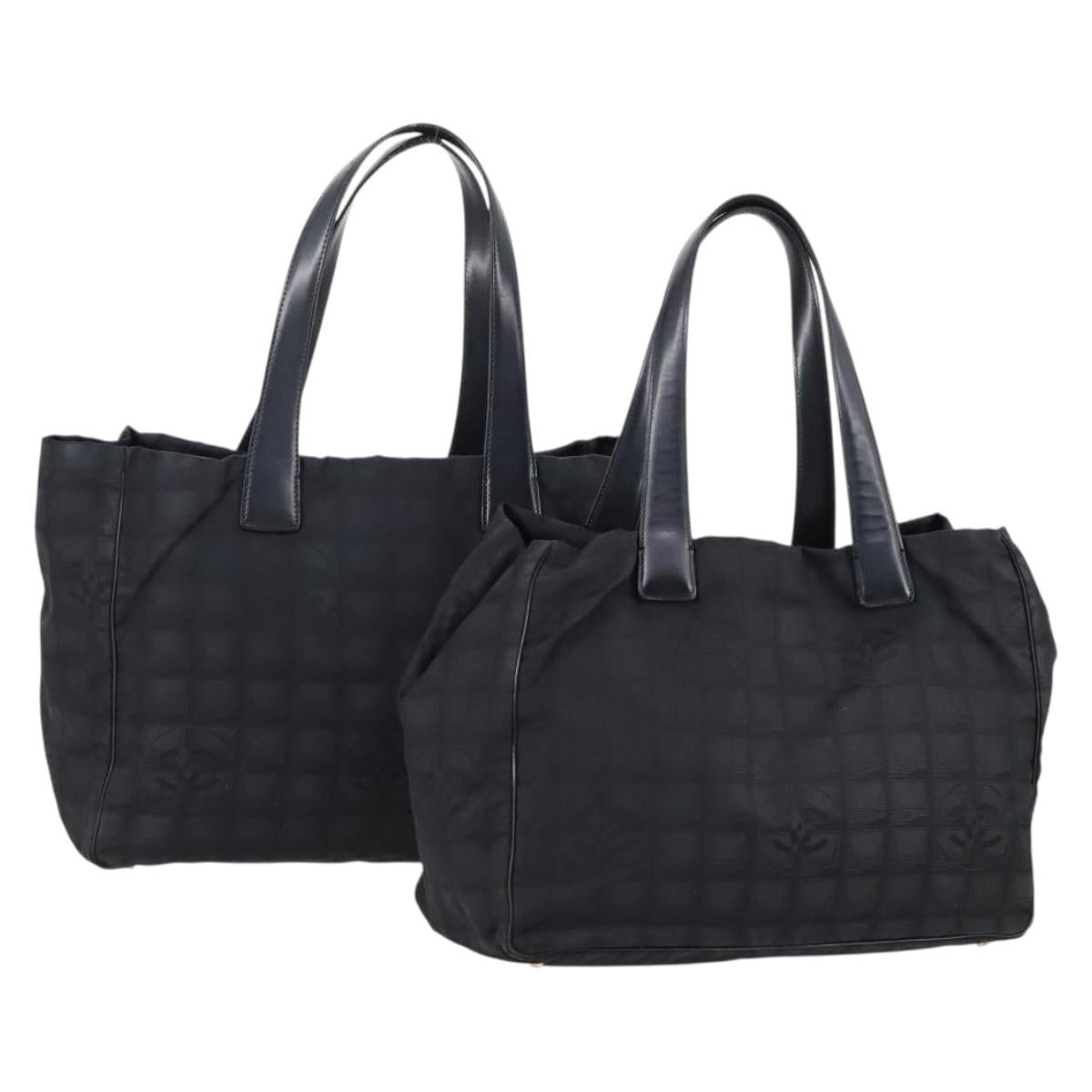 CHANEL New Travel Line Tote Bag Nylon 2 Set Black CC Auth BA8474