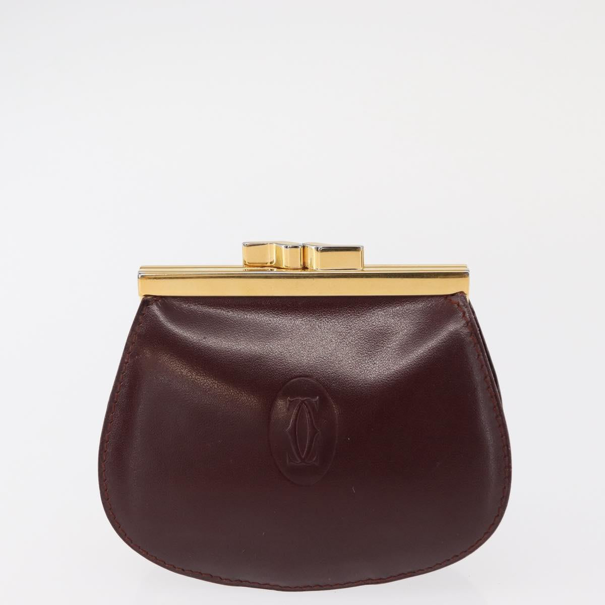 CARTIER Must Line Coin Purse Leather 2 Set Bordeaux Gold Auth BA8475