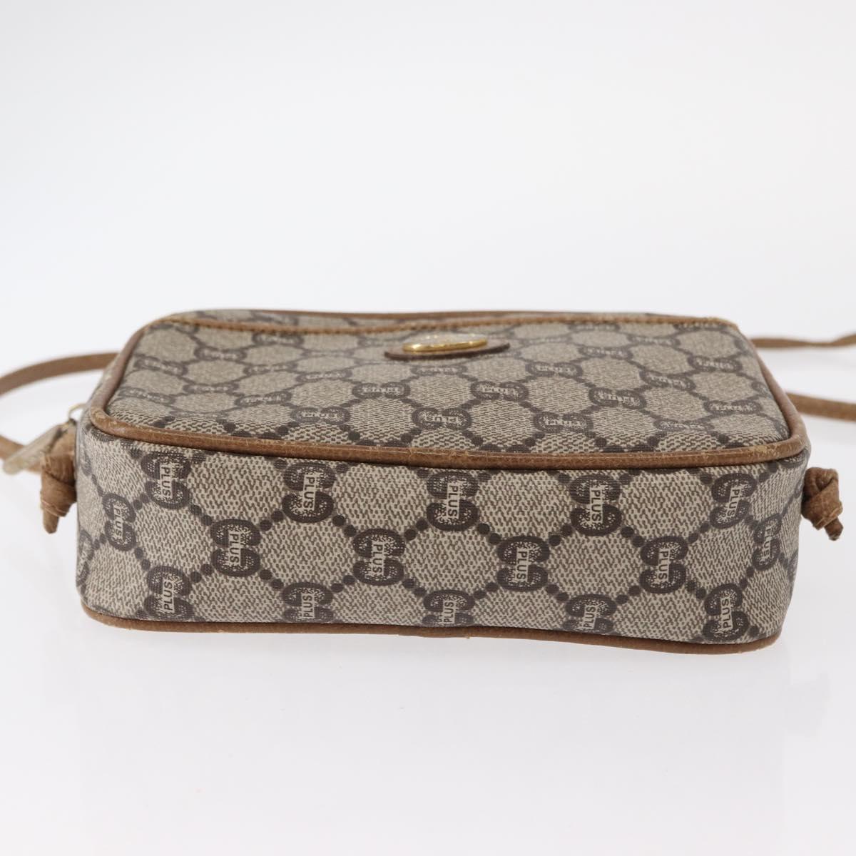 GUCCI GG Plus Supreme Shoulder Bag PVC Beige Gold Auth BA8484