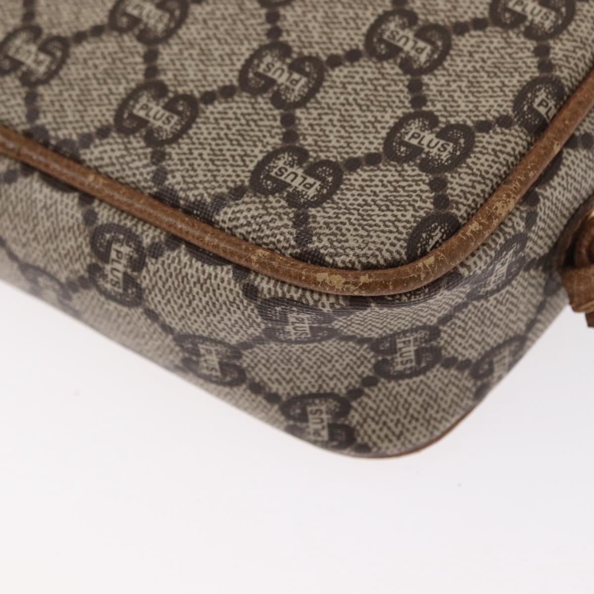 GUCCI GG Plus Supreme Shoulder Bag PVC Beige Gold Auth BA8484