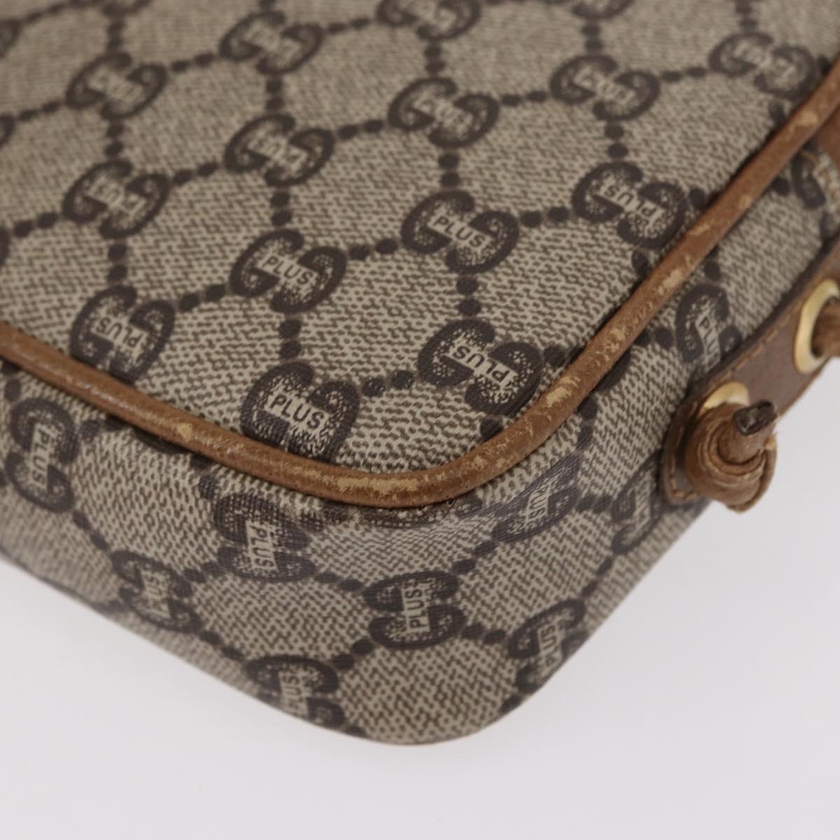 GUCCI GG Plus Supreme Shoulder Bag PVC Beige Gold Auth BA8484