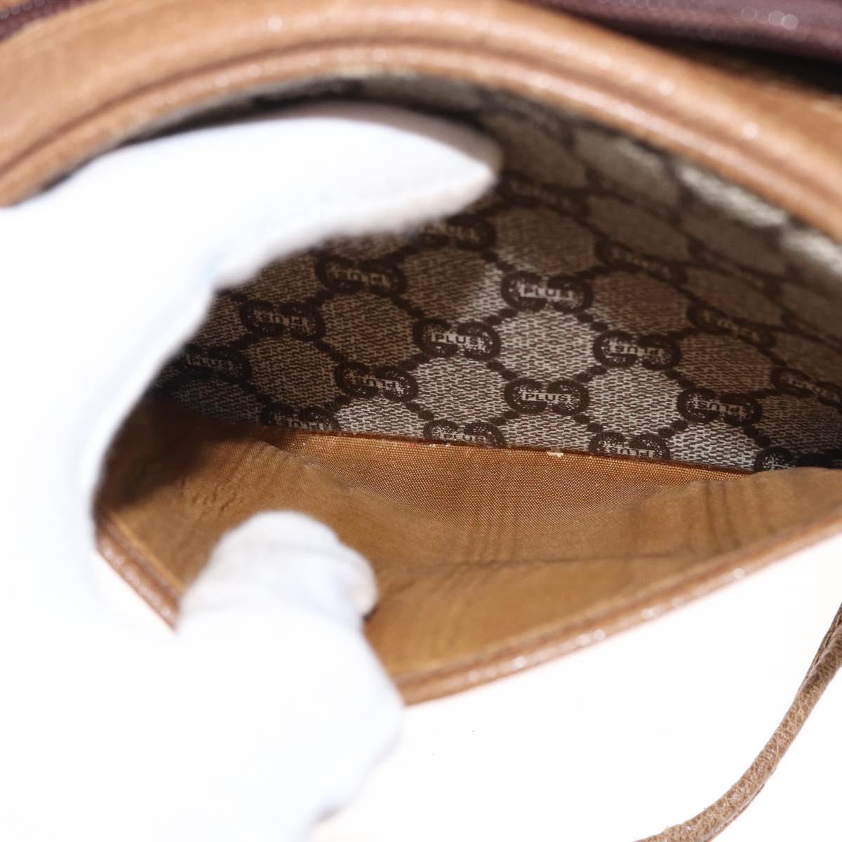 GUCCI GG Plus Supreme Shoulder Bag PVC Beige Gold Auth BA8484