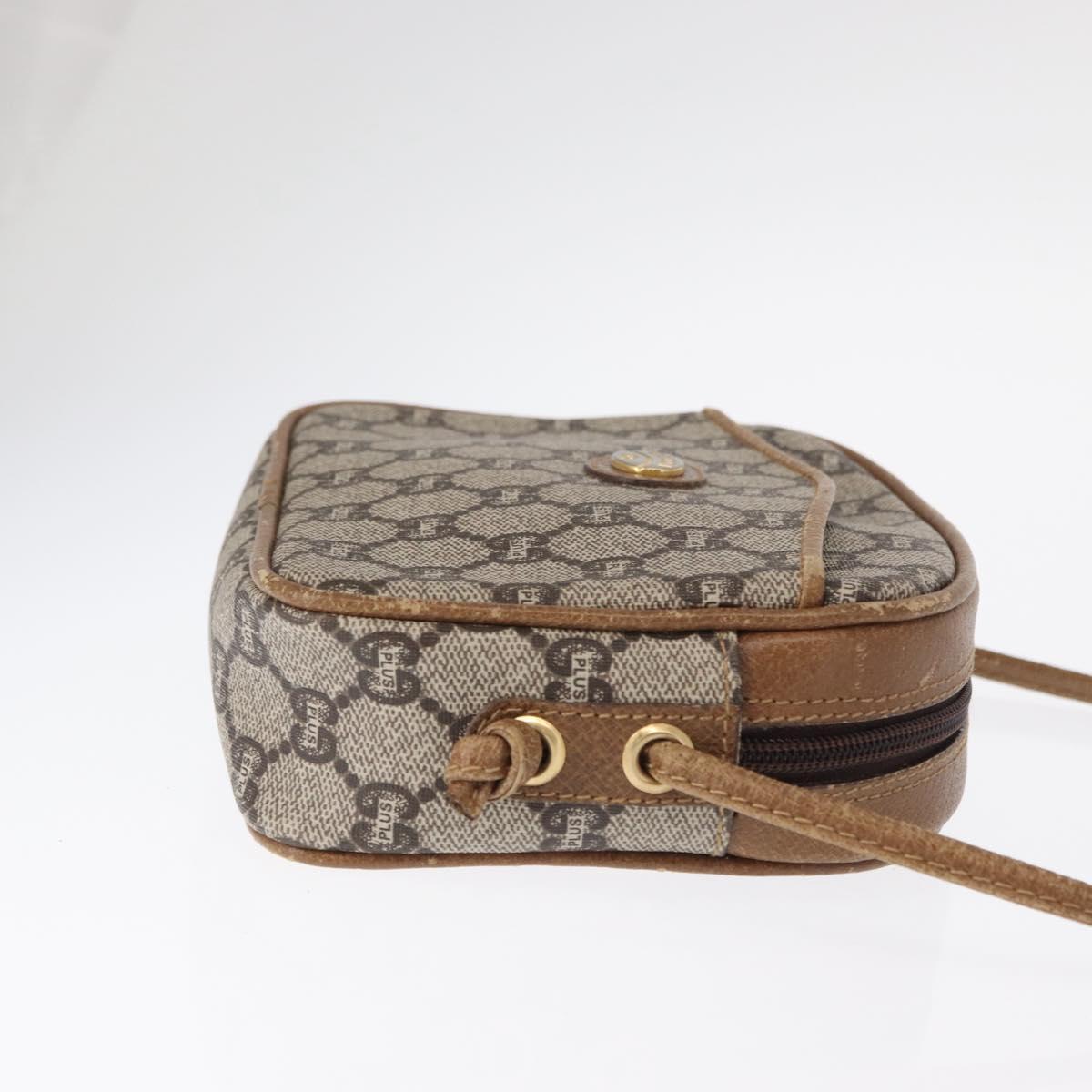 GUCCI GG Plus Supreme Shoulder Bag PVC Beige Gold Auth BA8484