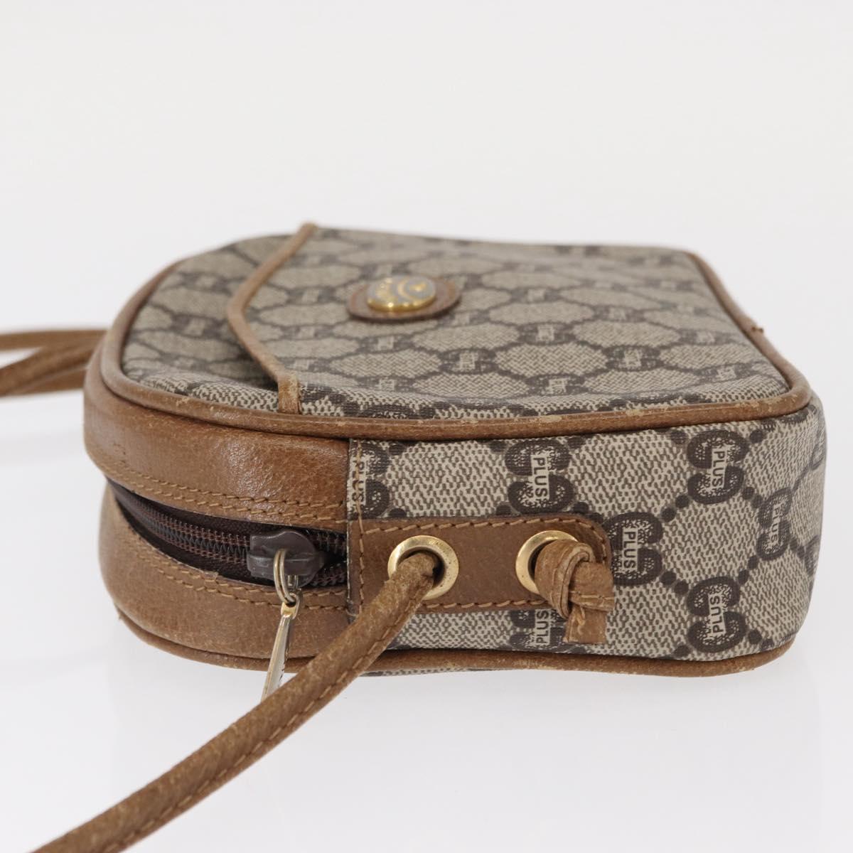 GUCCI GG Plus Supreme Shoulder Bag PVC Beige Gold Auth BA8484