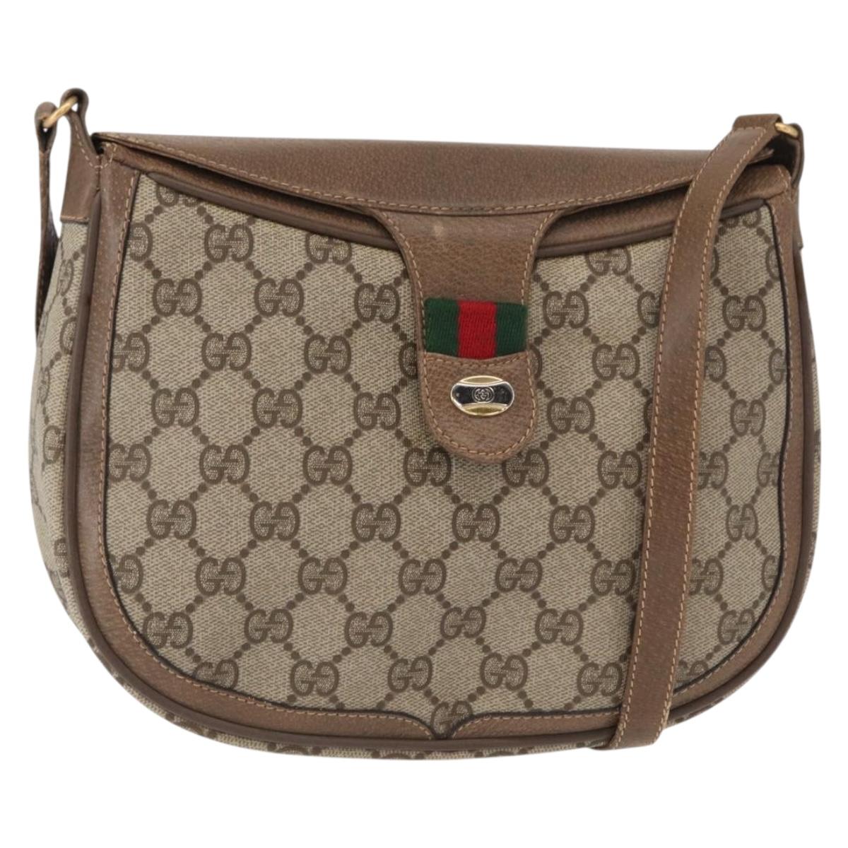GUCCI GG Supreme Web Sherry Line Bag PVC Beige Gold 10 02 056 Auth BA8485
