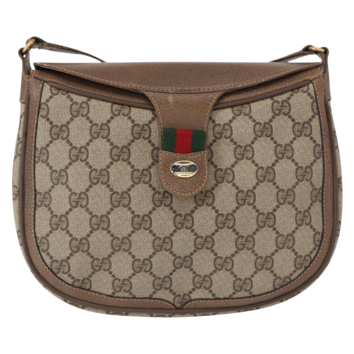 GUCCI GG Supreme Web Sherry Line Bag PVC Beige Gold 10 02 056 Auth BA8485