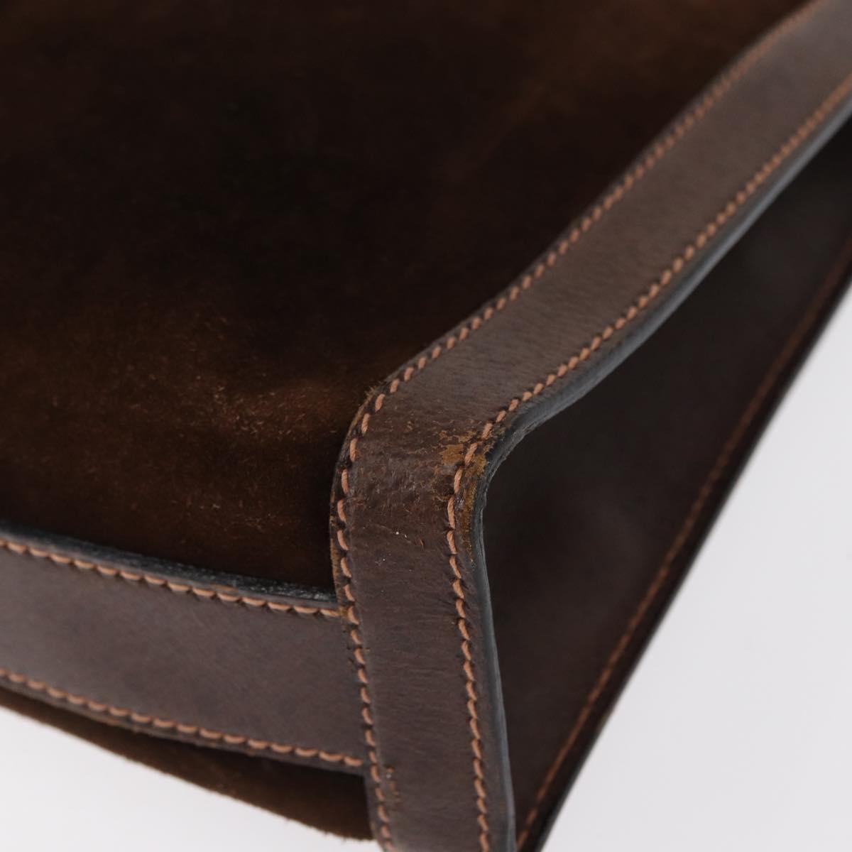 GUCCI Web Sherry Line Hand Bag Leather Suede Brown Auth BA8488