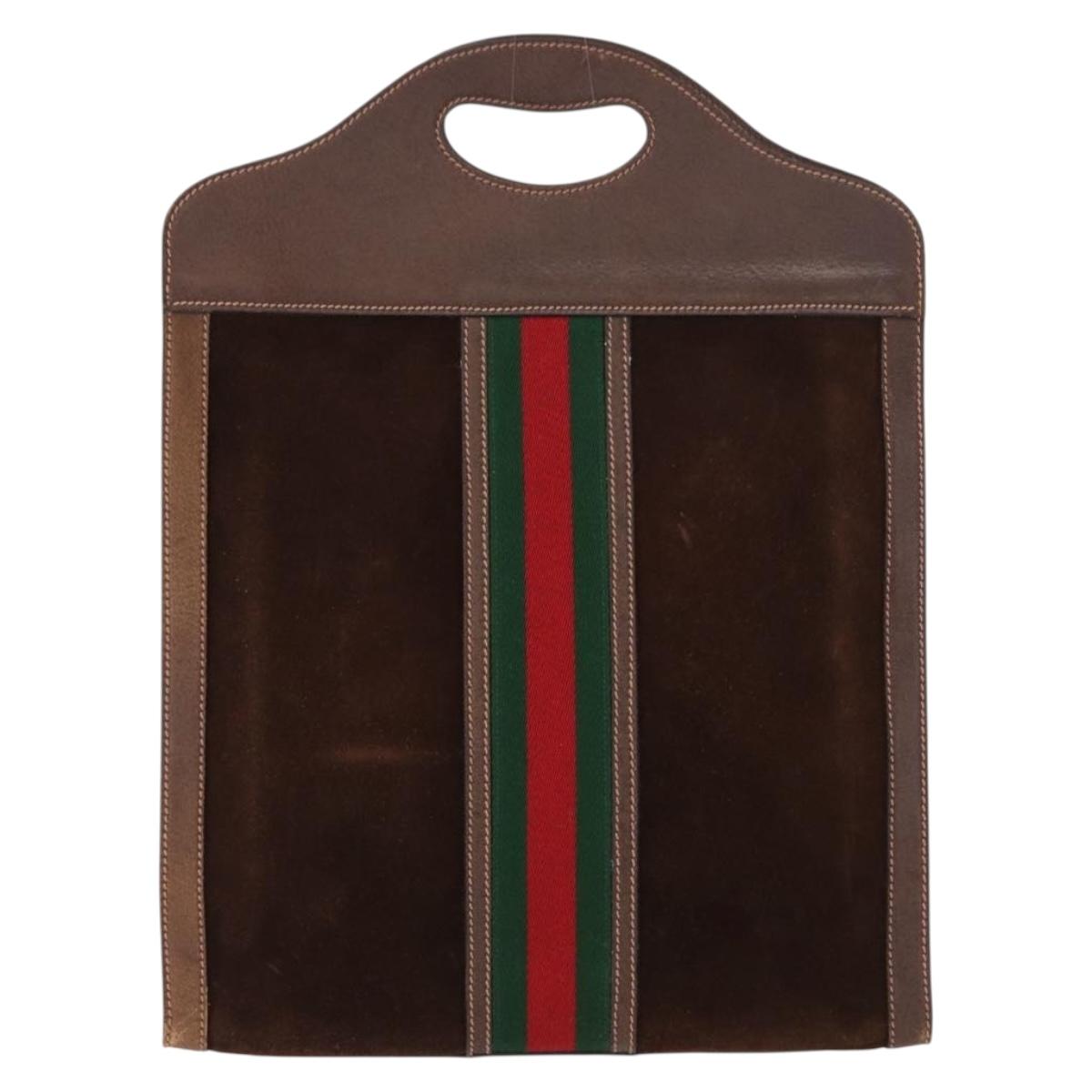 GUCCI Web Sherry Line Hand Bag Leather Suede Brown Auth BA8488