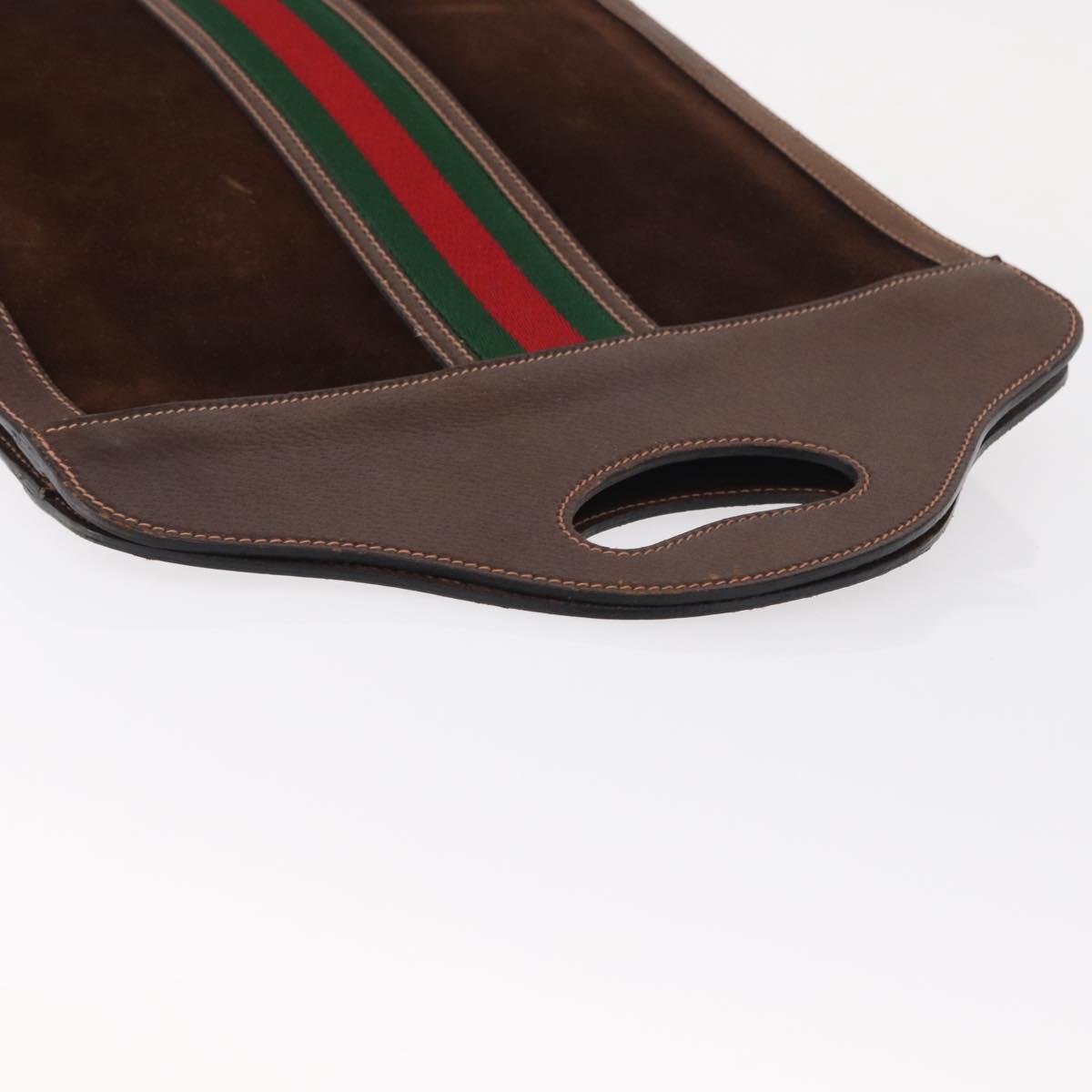 GUCCI Web Sherry Line Hand Bag Leather Suede Brown Auth BA8488