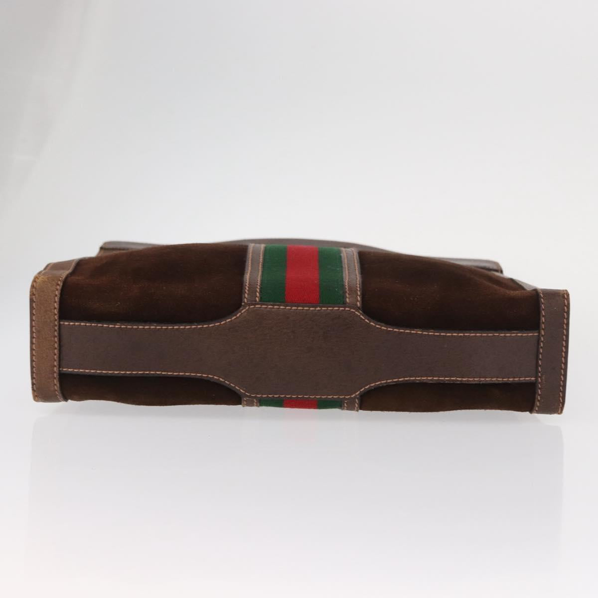 GUCCI Web Sherry Line Hand Bag Leather Suede Brown Auth BA8488