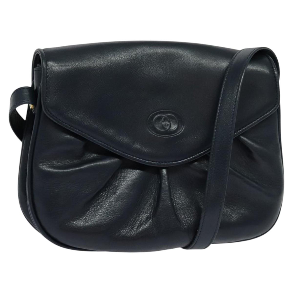 GUCCI Shoulder Bag Leather Navy Auth BA849
