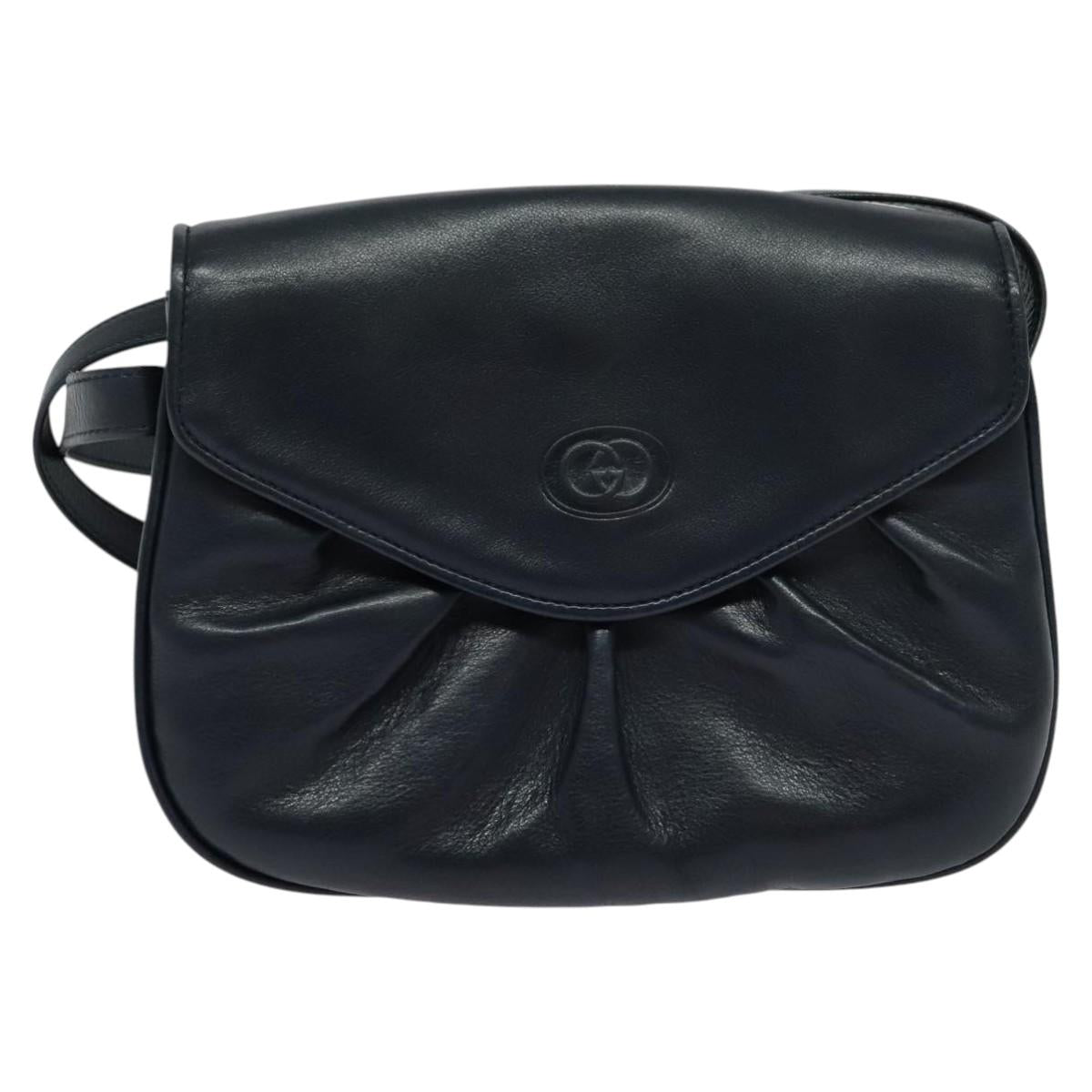 GUCCI Shoulder Bag Leather Navy Auth BA849