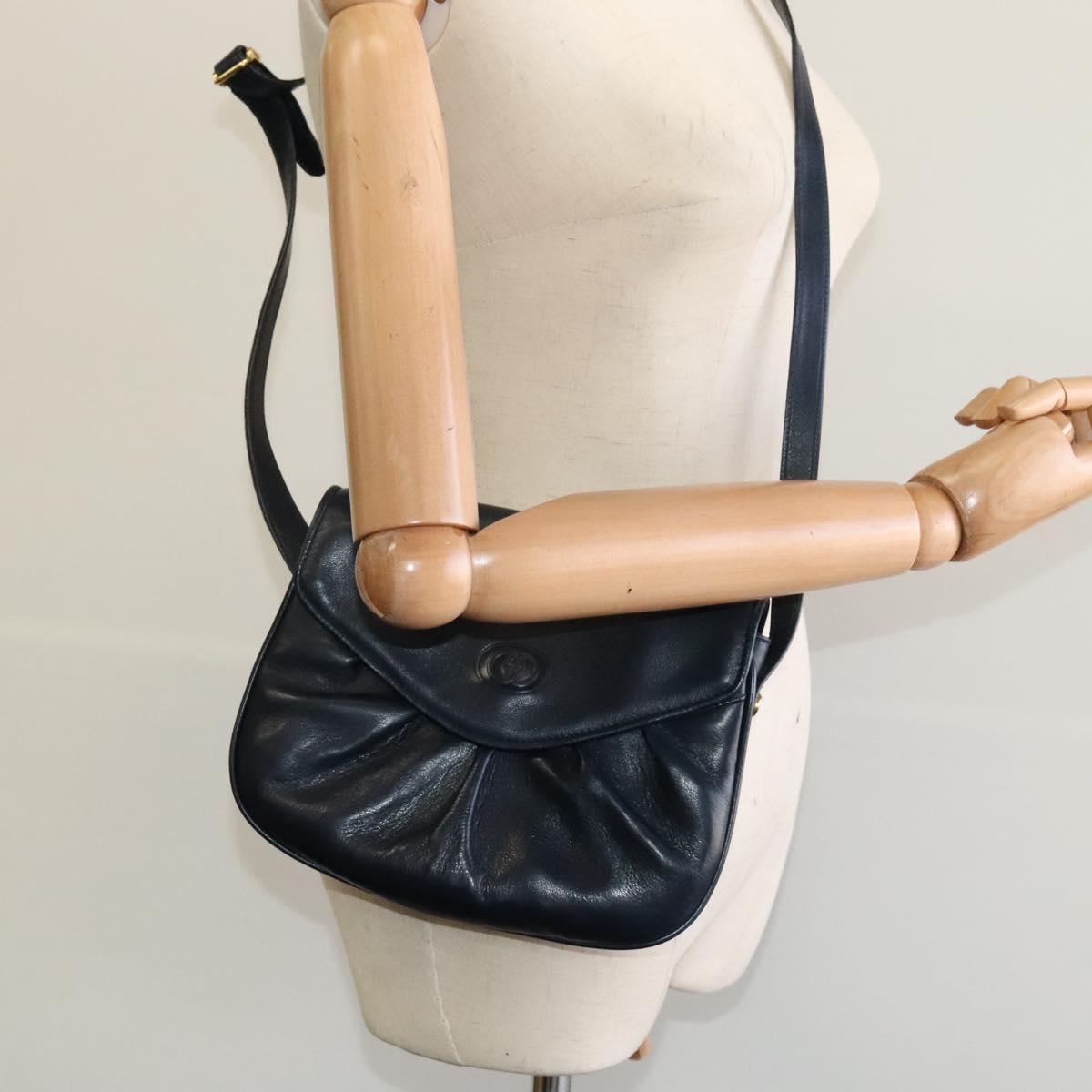GUCCI Shoulder Bag Leather Navy Auth BA849
