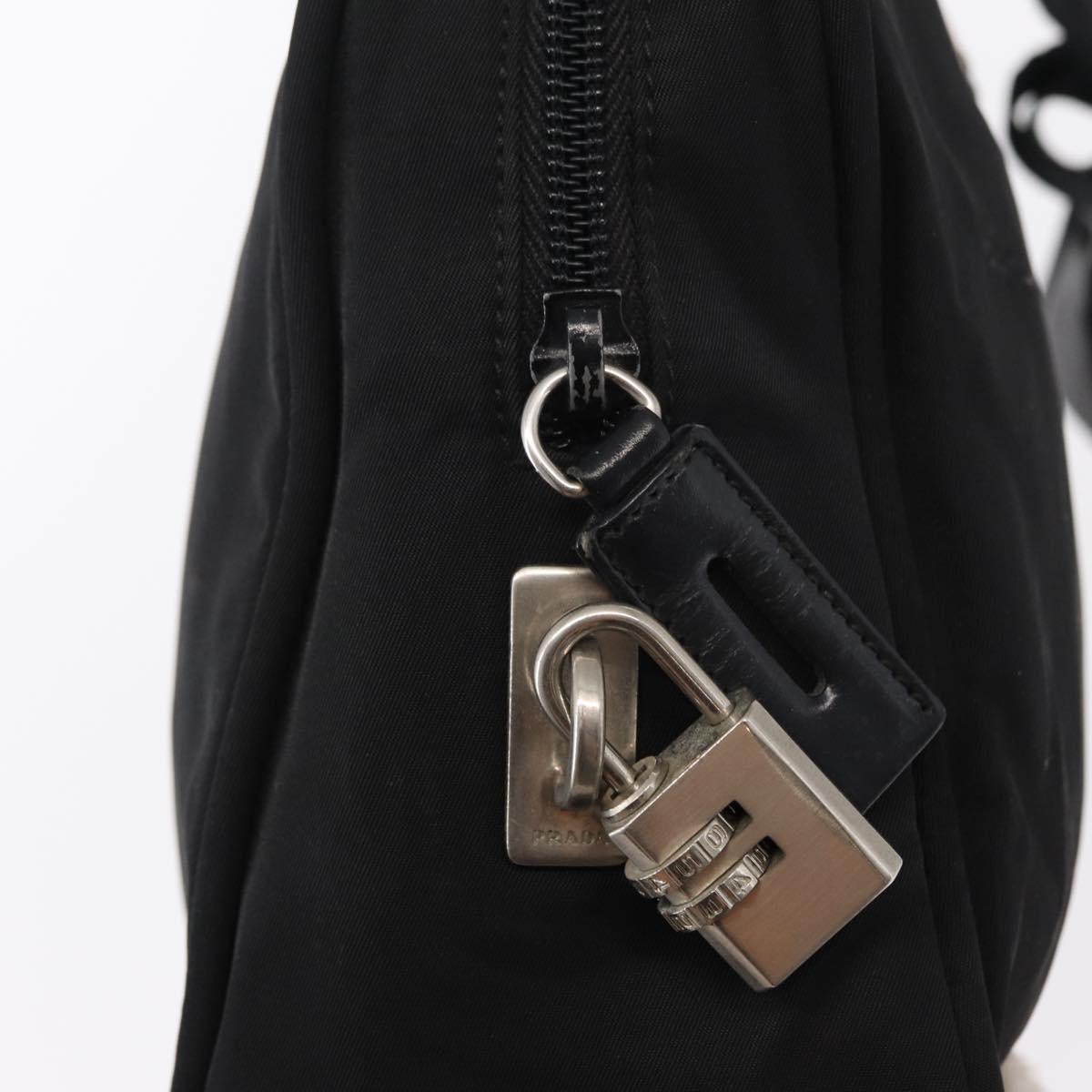 PRADA Hand Bag Nylon Black Silver Auth BA8490