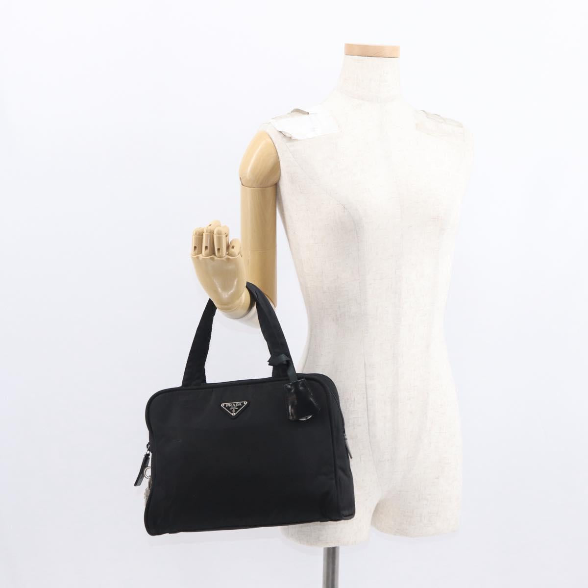 PRADA Hand Bag Nylon Black Silver Auth BA8490