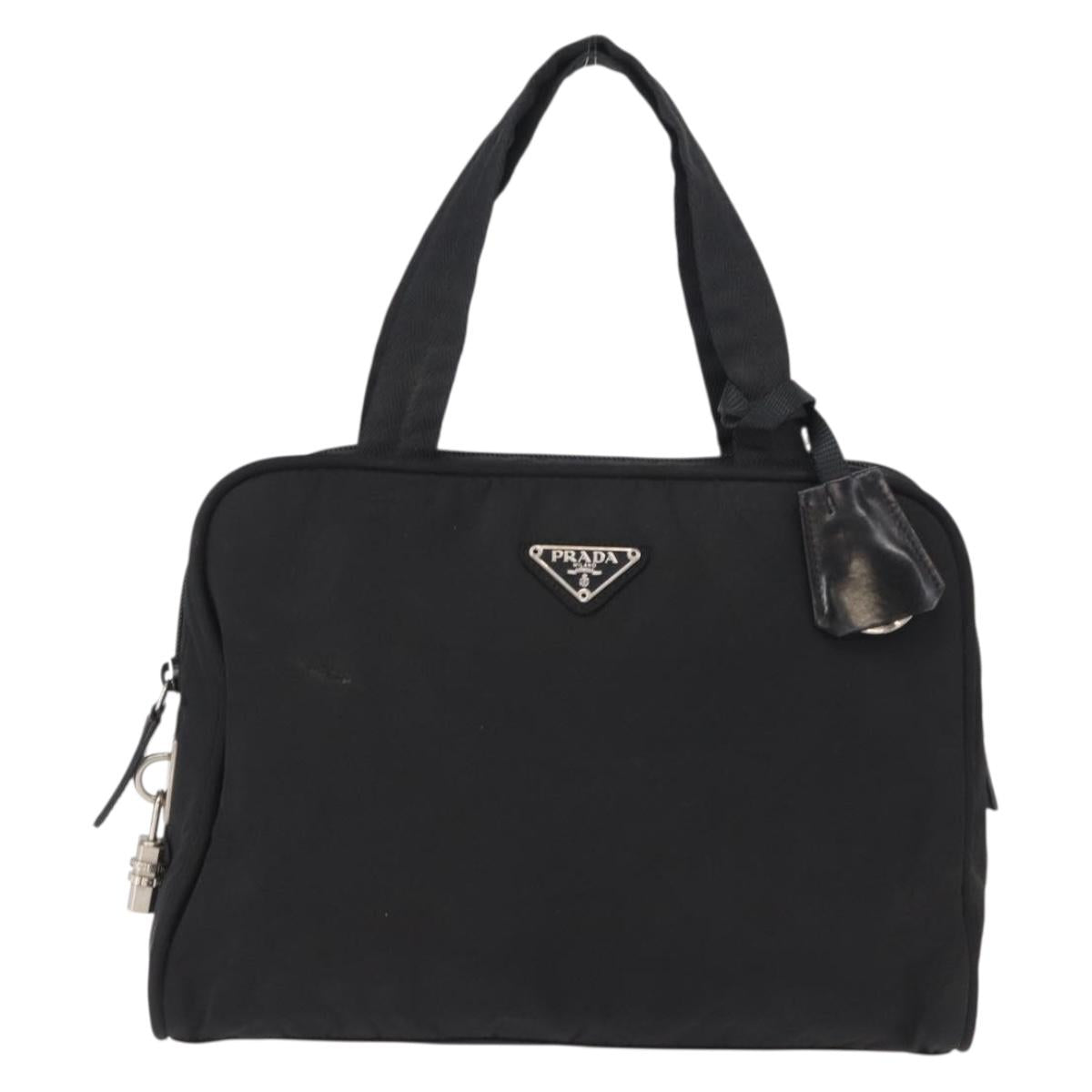 PRADA Hand Bag Nylon Black Silver Auth BA8490