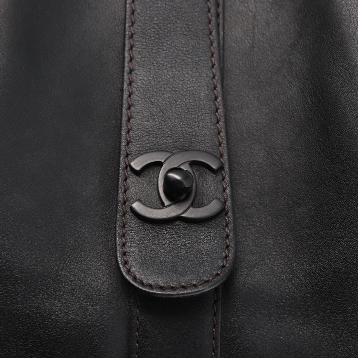 CHANEL Tote Bag Leather Black Silver CC Auth BA8491