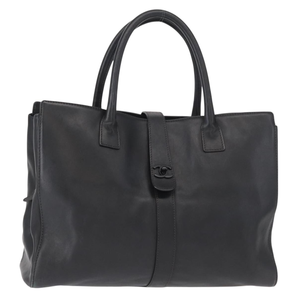 CHANEL Tote Bag Leather Black Silver CC Auth BA8491