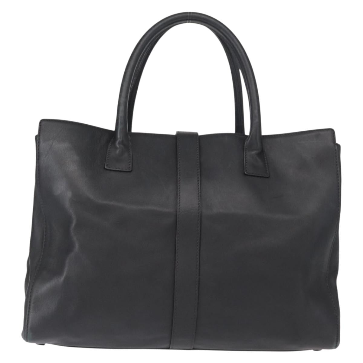 CHANEL Tote Bag Leather Black Silver CC Auth BA8491