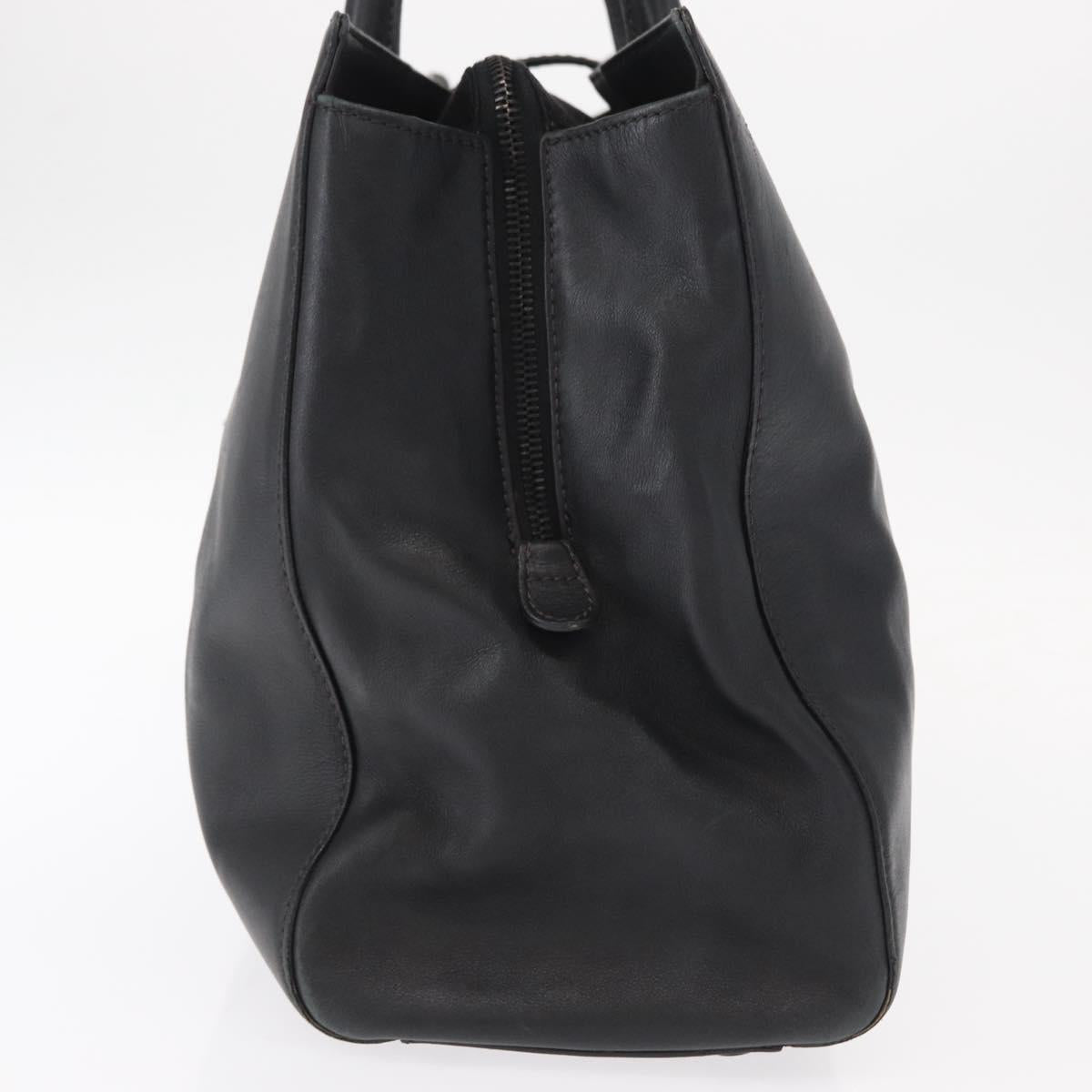 CHANEL Tote Bag Leather Black Silver CC Auth BA8491