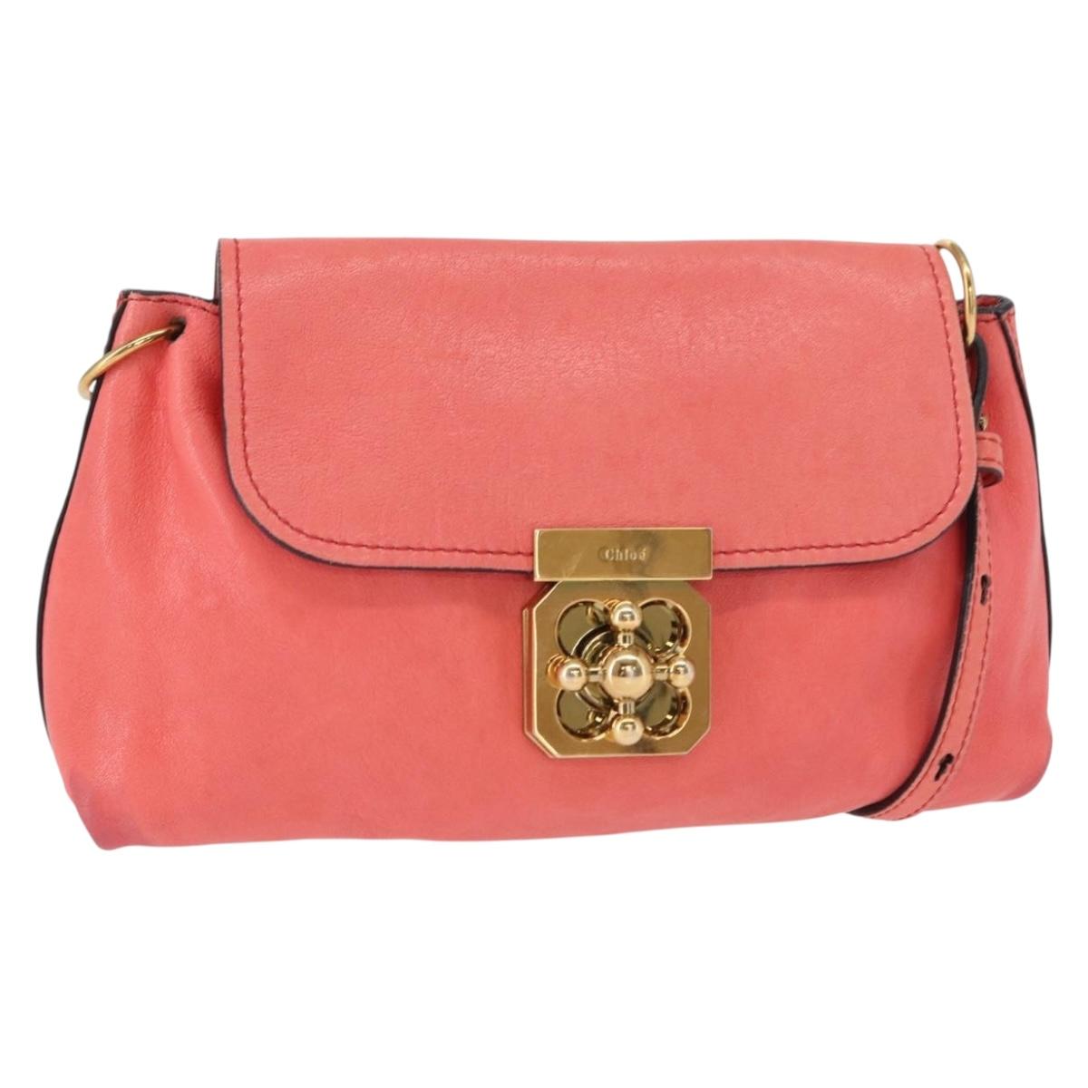 Chloe Elsie Shoulder Bag Leather Pink Gold Auth BA8492
