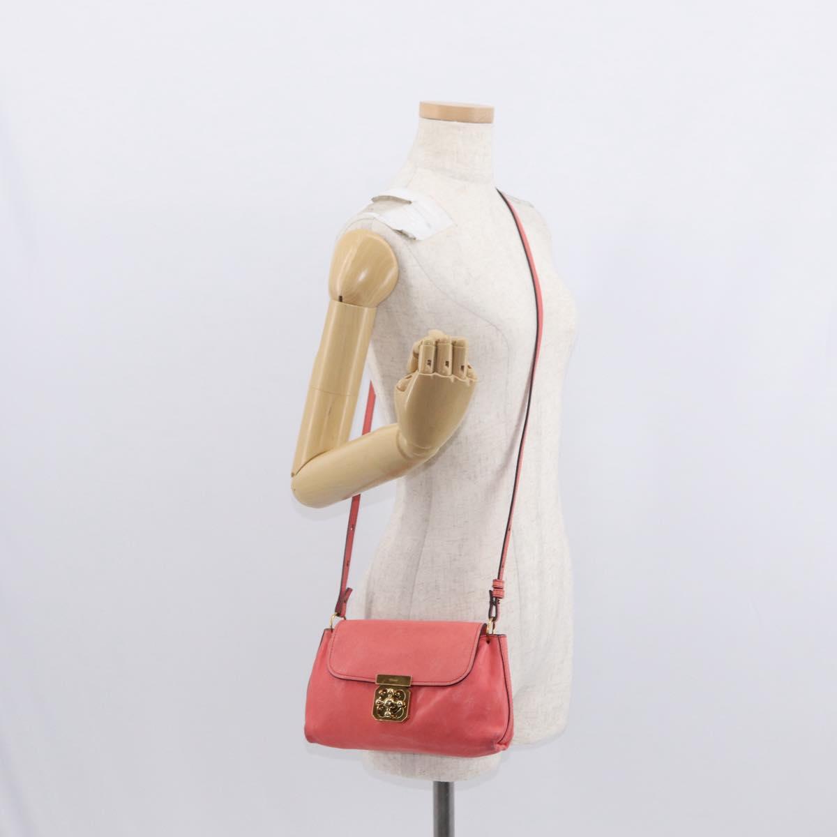 Chloe Elsie Shoulder Bag Leather Pink Gold Auth BA8492
