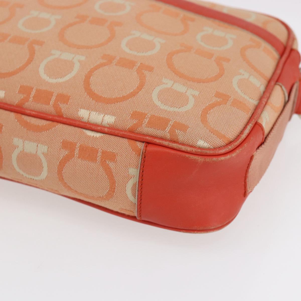 Salvatore Ferragamo Gancini Shoulder Bag Canvas Orange Gold Auth BA8493