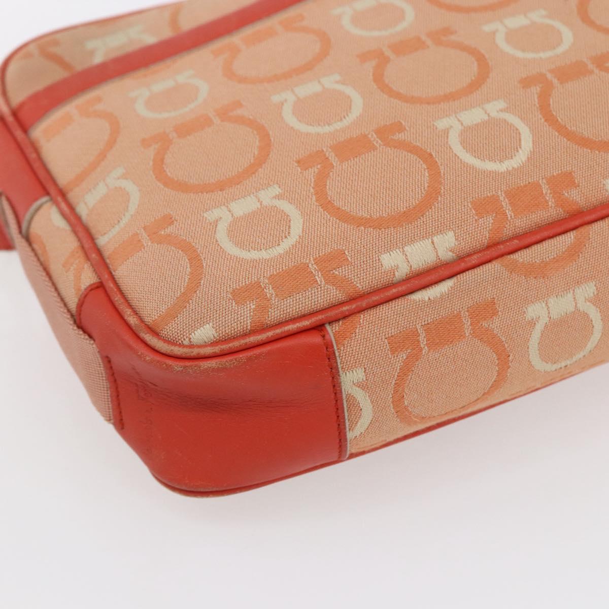 Salvatore Ferragamo Gancini Shoulder Bag Canvas Orange Gold Auth BA8493