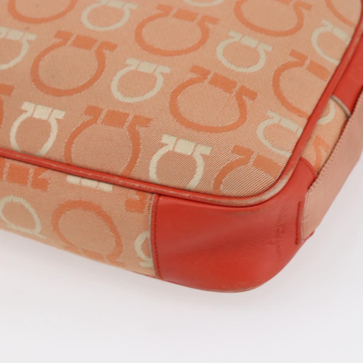 Salvatore Ferragamo Gancini Shoulder Bag Canvas Orange Gold Auth BA8493