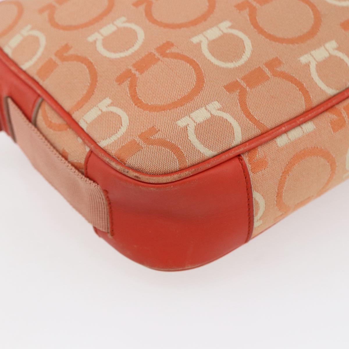 Salvatore Ferragamo Gancini Shoulder Bag Canvas Orange Gold Auth BA8493