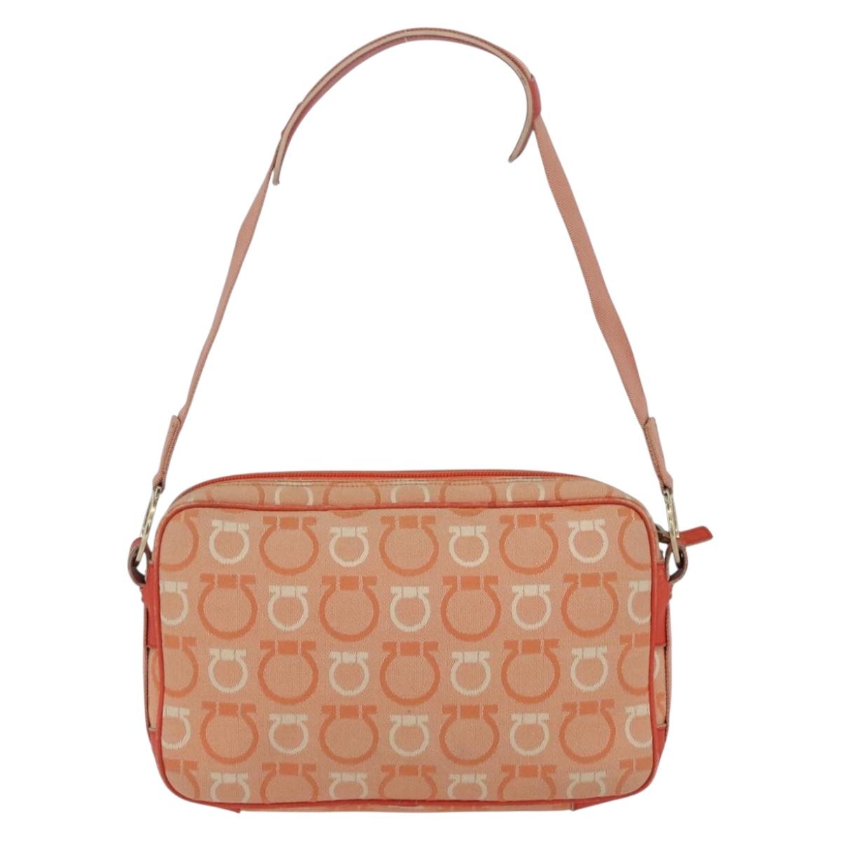 Salvatore Ferragamo Gancini Shoulder Bag Canvas Orange Gold Auth BA8493
