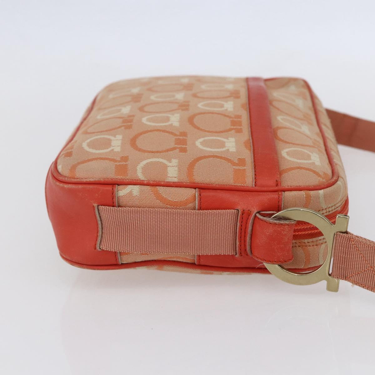 Salvatore Ferragamo Gancini Shoulder Bag Canvas Orange Gold Auth BA8493
