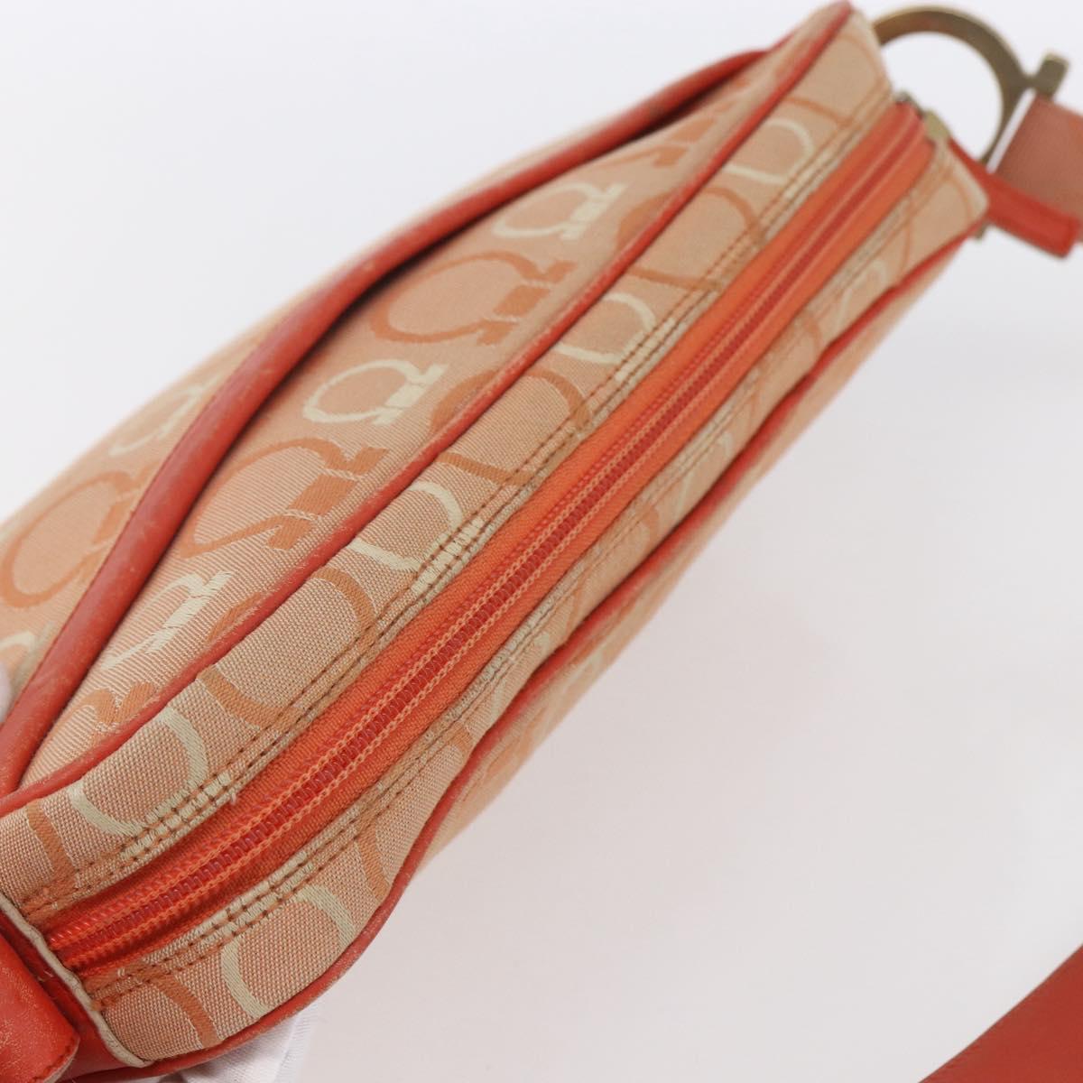 Salvatore Ferragamo Gancini Shoulder Bag Canvas Orange Gold Auth BA8493