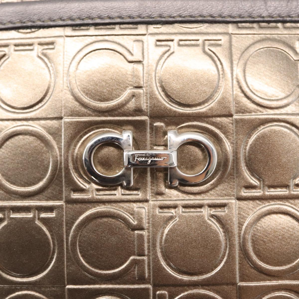 Salvatore Ferragamo Gancini Shoulder Bag Enamel Gold Auth BA8494