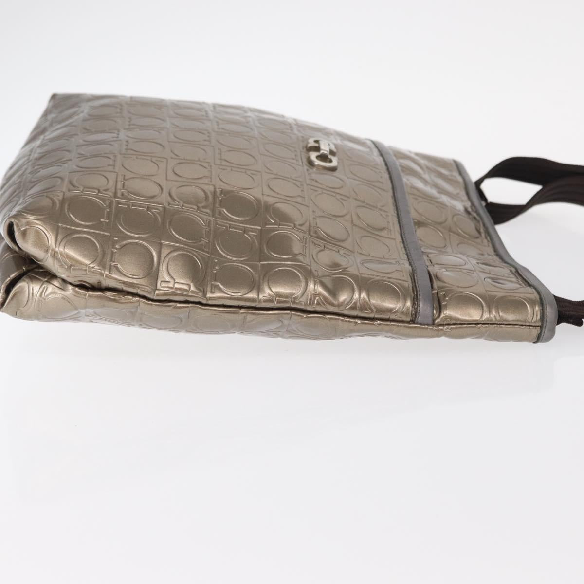 Salvatore Ferragamo Gancini Shoulder Bag Enamel Gold Auth BA8494