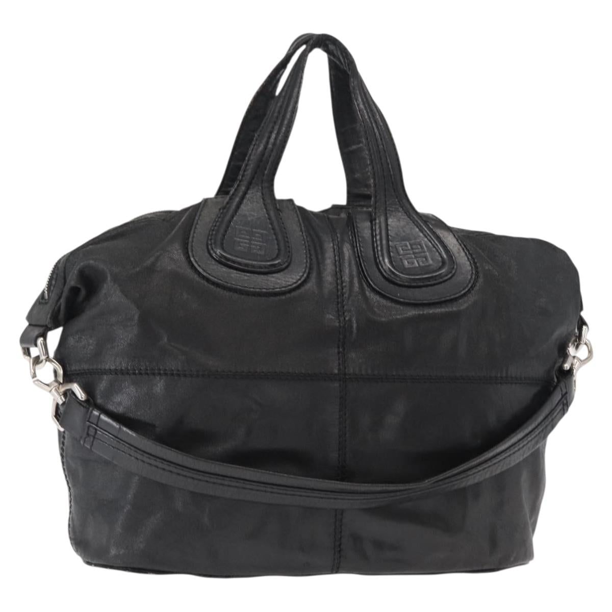 GIVENCHY Nightingale Hand Bag Leather 2way Black Silver Auth BA8495
