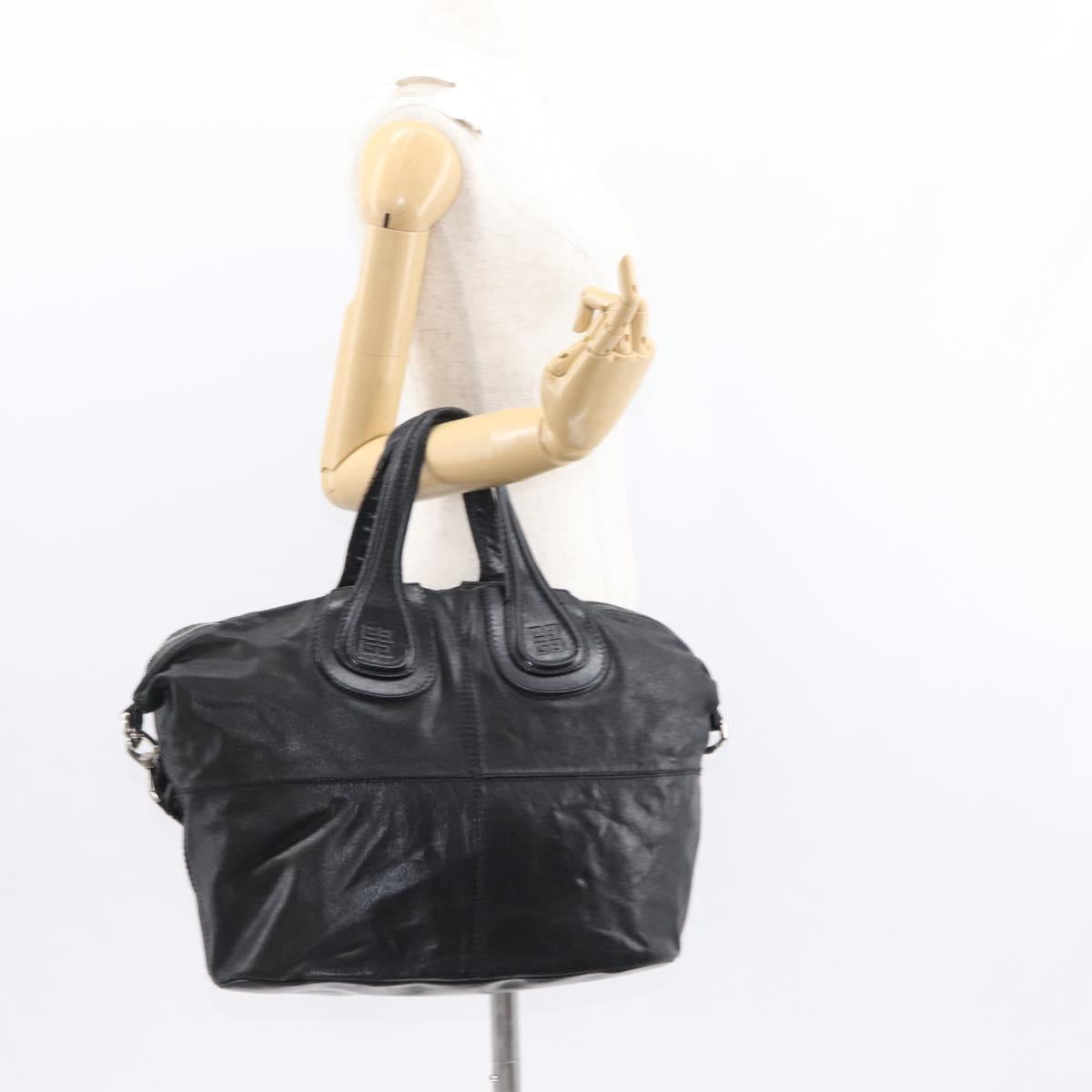 GIVENCHY Nightingale Hand Bag Leather 2way Black Silver Auth BA8495