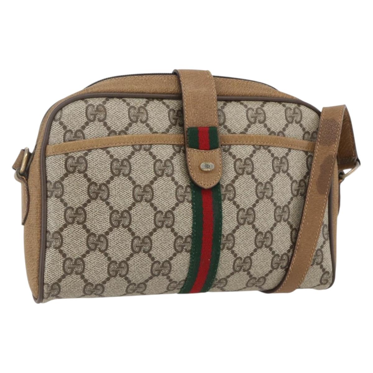 GUCCI GG Supreme Web Sherry Line Bag PVC Beige Gold 116 02 055 Auth BA8616