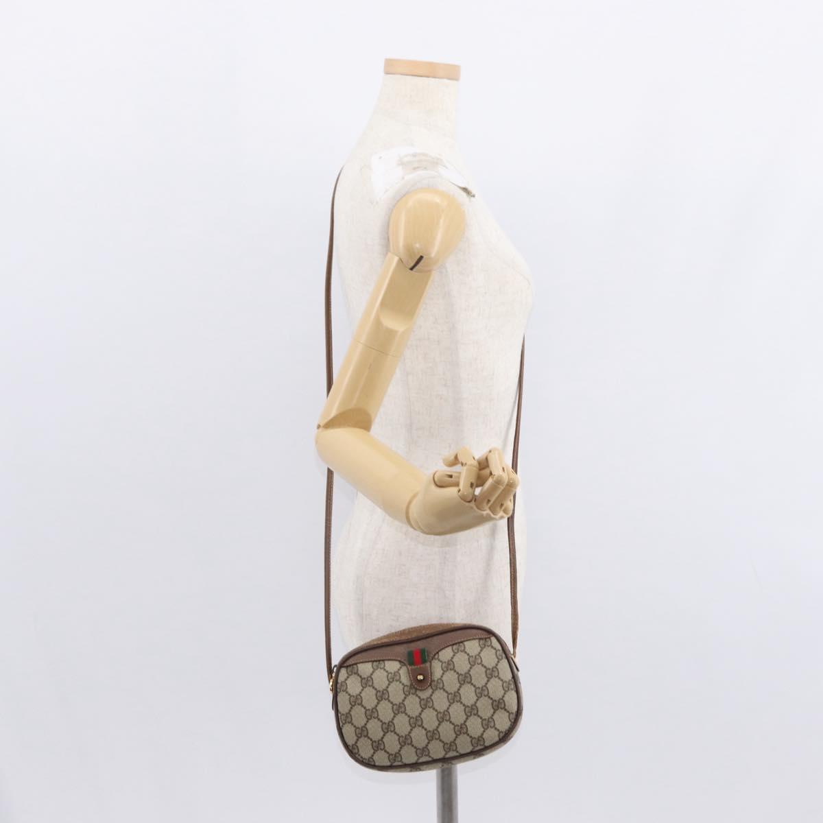 GUCCI GG Supreme Web Sherry Line Bag PVC Beige Red 007 58 6112 9411 Auth BA8618