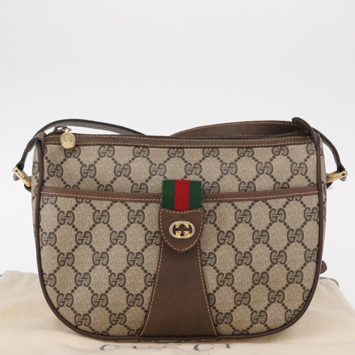 GUCCI GG Supreme Web Sherry Line Bag PVC Beige Gold 89 02 032 Auth BA8619