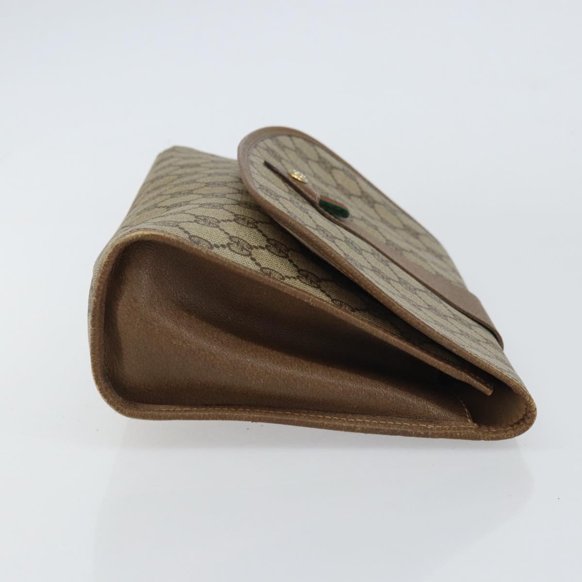 GUCCI GG Supreme Web Sherry Line Clutch Bag PVC Beige Red Auth BA8622