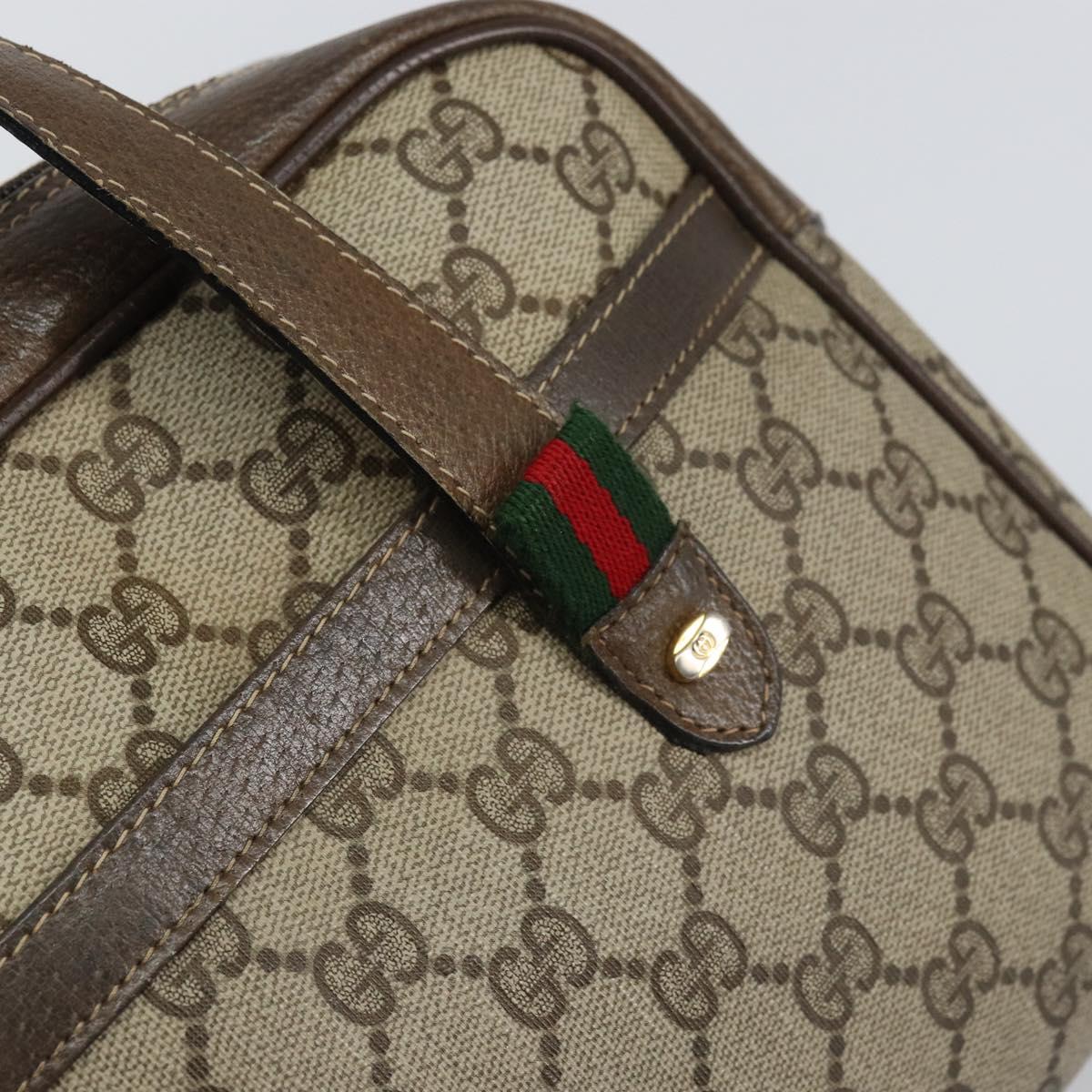 GUCCI GG Supreme Web Sherry Line Hand Bag PVC Beige Gold 39 02 053 Auth BA8629